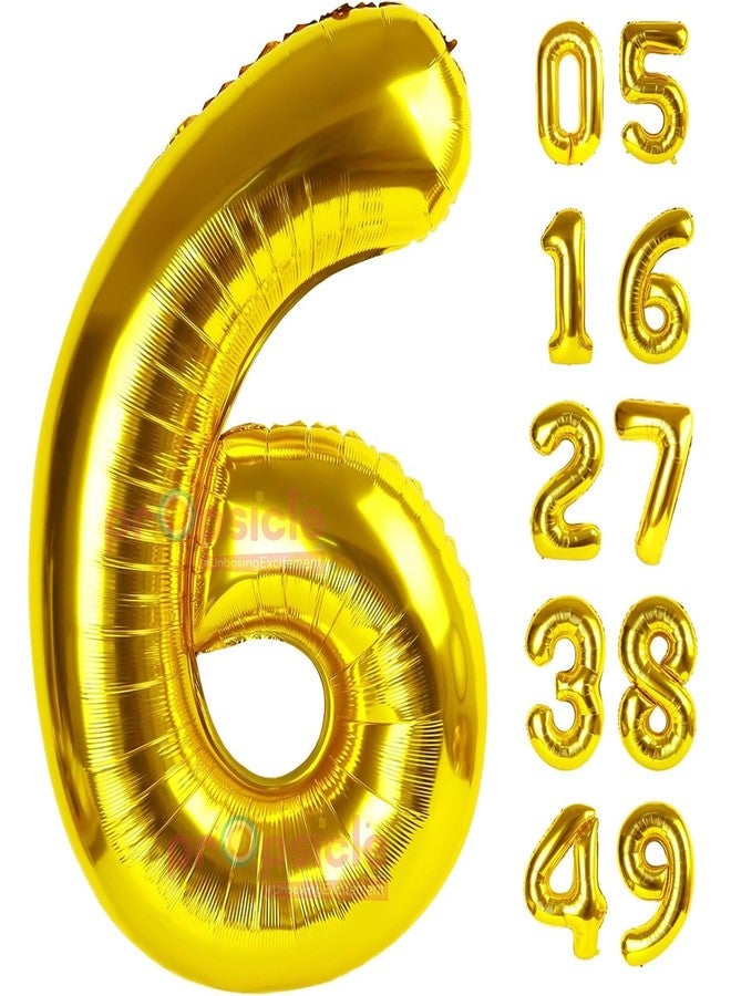 بروبسيكل بالون هيليوم ذهبي من رقائق معدنية مقاس 16 بوصة على شكل الرقم 6، لتزيين حفلات أعياد الميلاد | بالونات على شكل الرقم 6، احتفالاً بالذكرى السنوية السادسة | الرقم 6 - Image 1